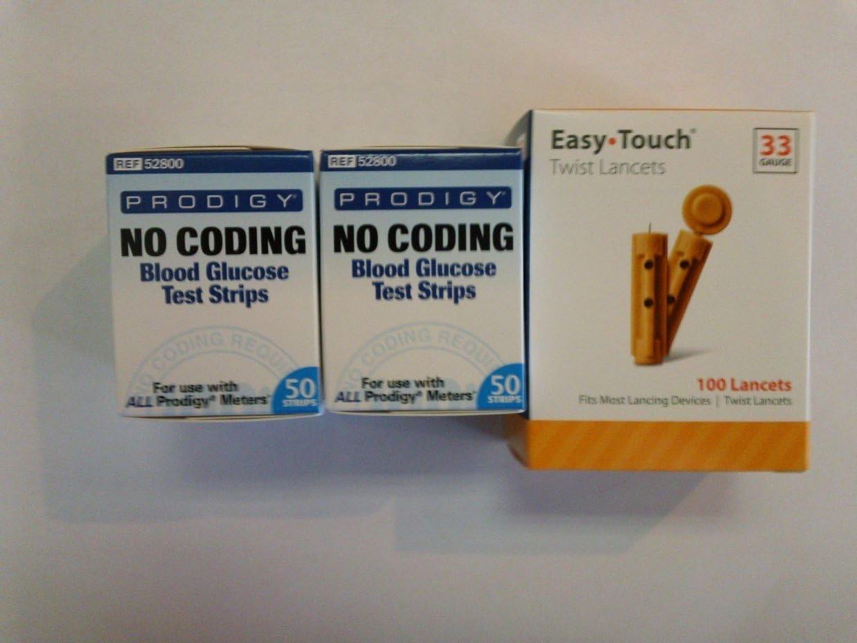 100 Count Prodigy No Coding Blood Glucose Test Strips with