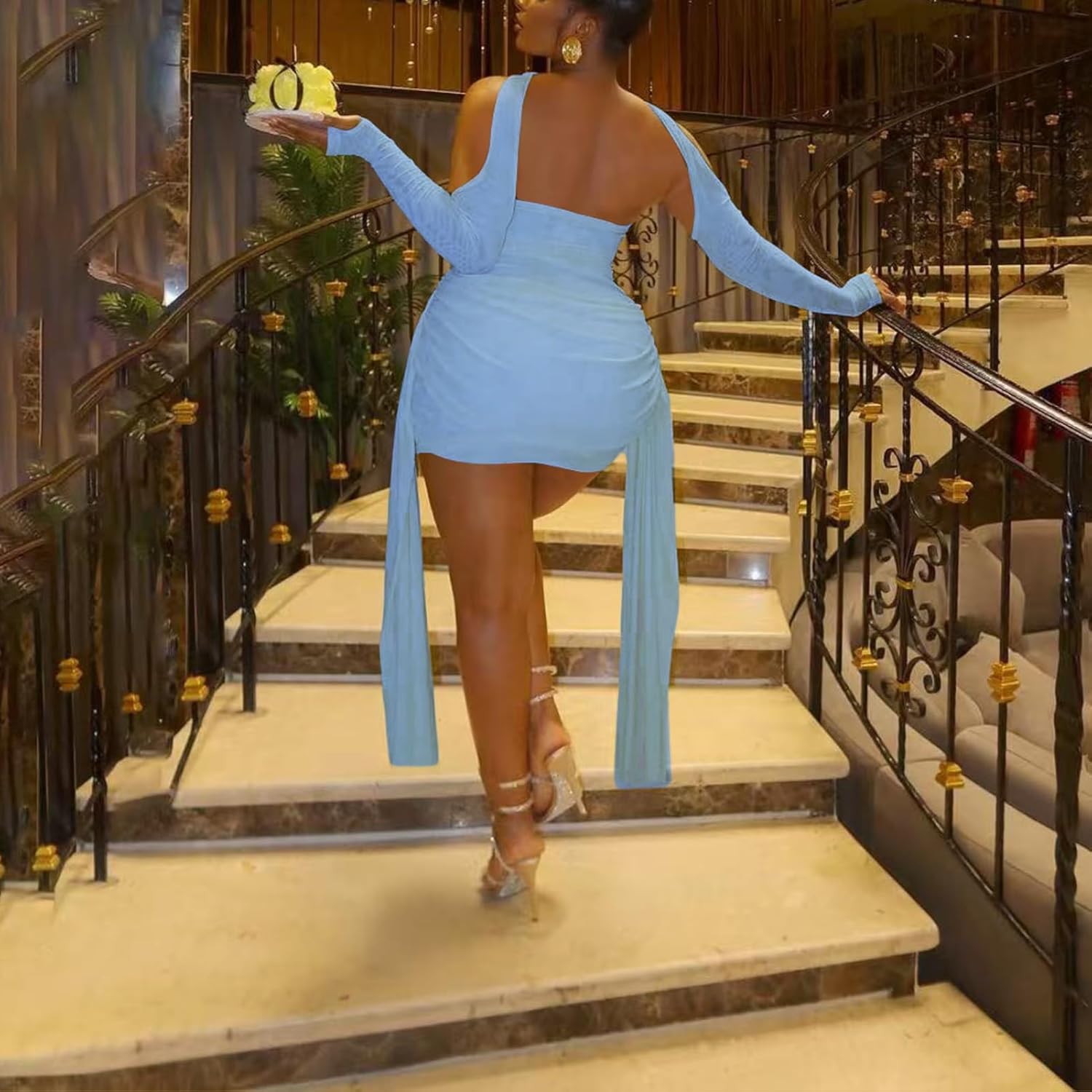 Sexy Strapless Tube Top Mesh Mini Dress for Women Bodycon Ruched Ribbons Birthday Date Night Dresses - Image 3