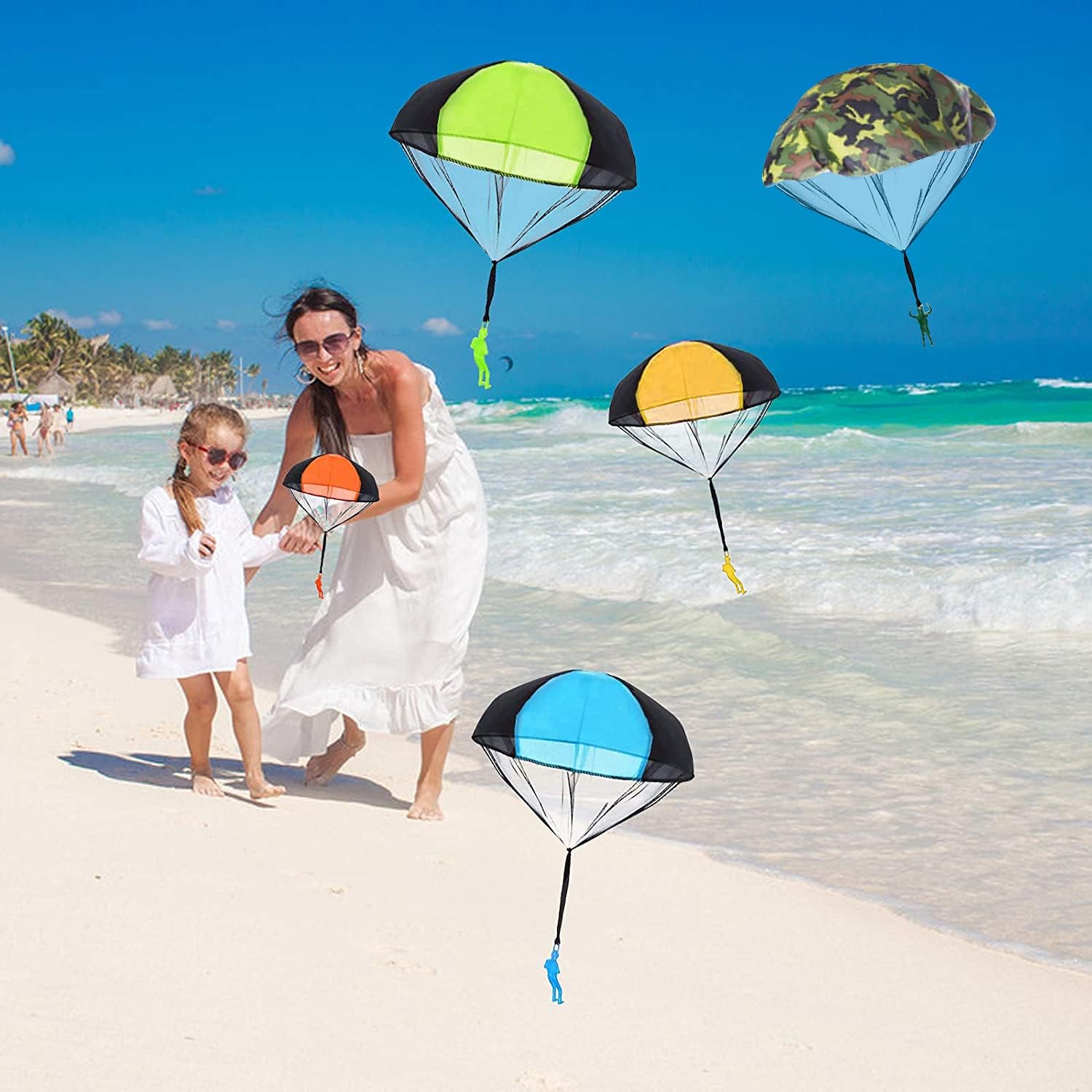 NANASO 5 Pcs Parachute Toy, No Tangle Throw Throwing Parachute Men, Outdoor Children's Paratrooper Toy, Hand Throw Parachute Army Man (Colorful-Green)