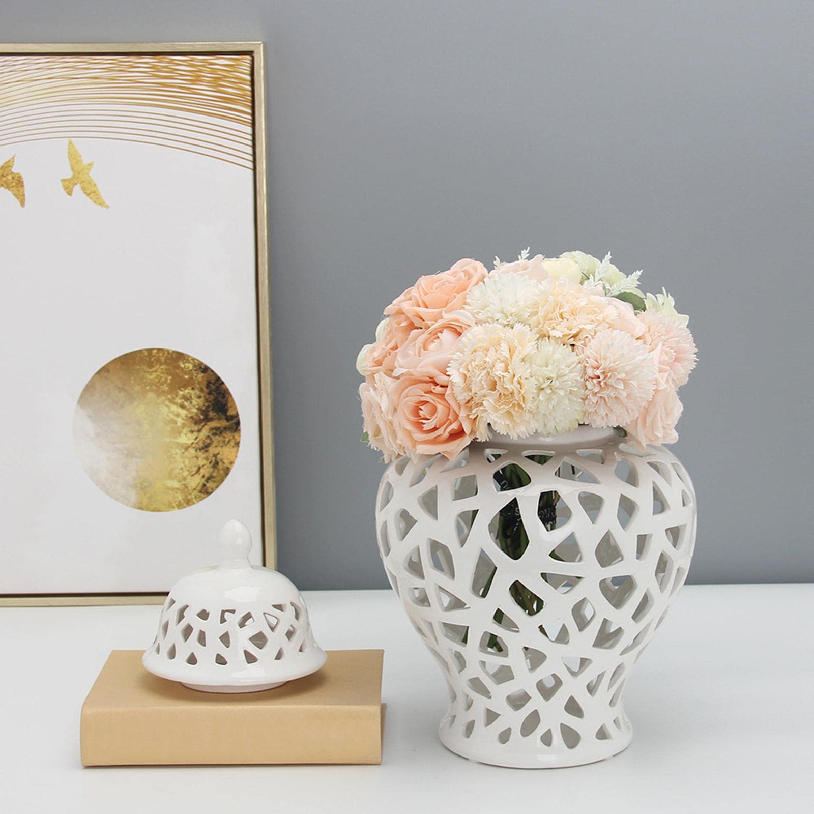 perfk Vaso da 28 cm, smaltato Creativo, Decorazione Artigianale, Vaso in Ceramica per Composizione da