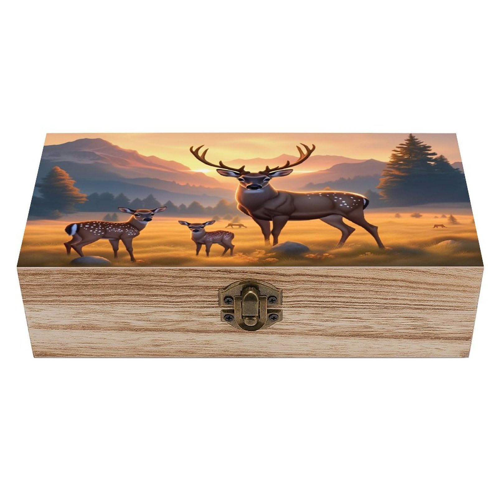 asbwuo Sika Deer Vintage Wooden Keepsake Box