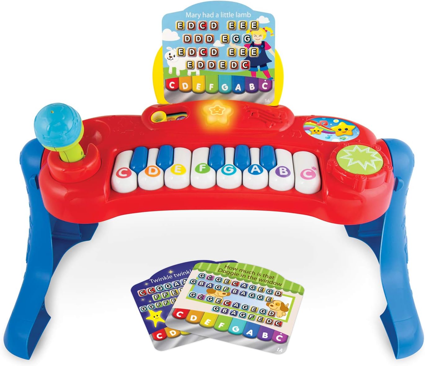 winfunBaby Music Center for Toddlers 9+ Months 8-Note Piano with 3 Double-Sided Music Scores Adjustable Microphone Play-Along Tunes Free Play Mode Educational Music Toy for Boys & Girls