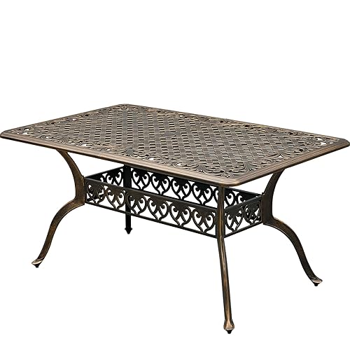 60" Large Outdoor cast Aluminum Patio Dining Table, Rectangular Outdoor