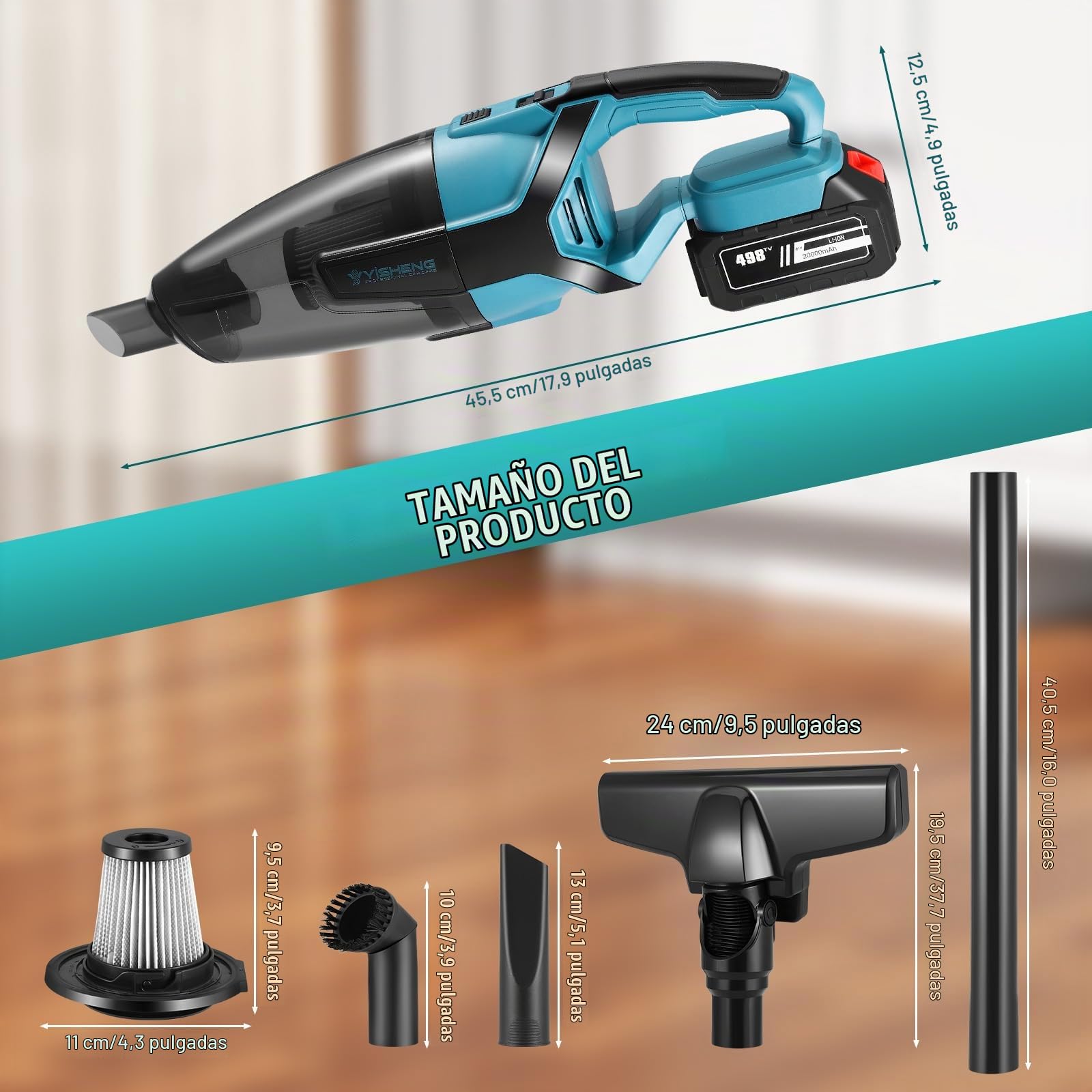 Aspiradora de mano inalámbrica para batería Makita de 18V, Mini aspiradora portátil y liviano uso en seco y húmedo, Aspirador pequeño con 3 boquillas y caja para el polvo, para el hogar y el automóvil