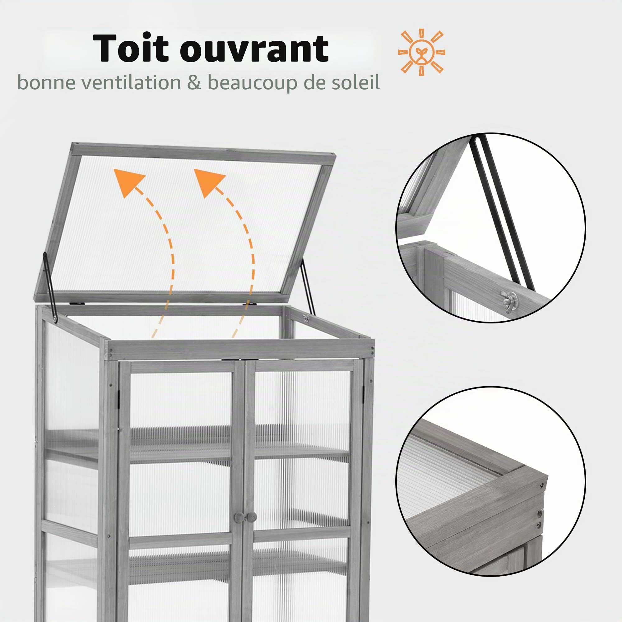 M MCombo 0760 Serre en Bois pour Balcon et Jardin, Petite Serre Greenhouse, résistante à l'hiver (Gris)