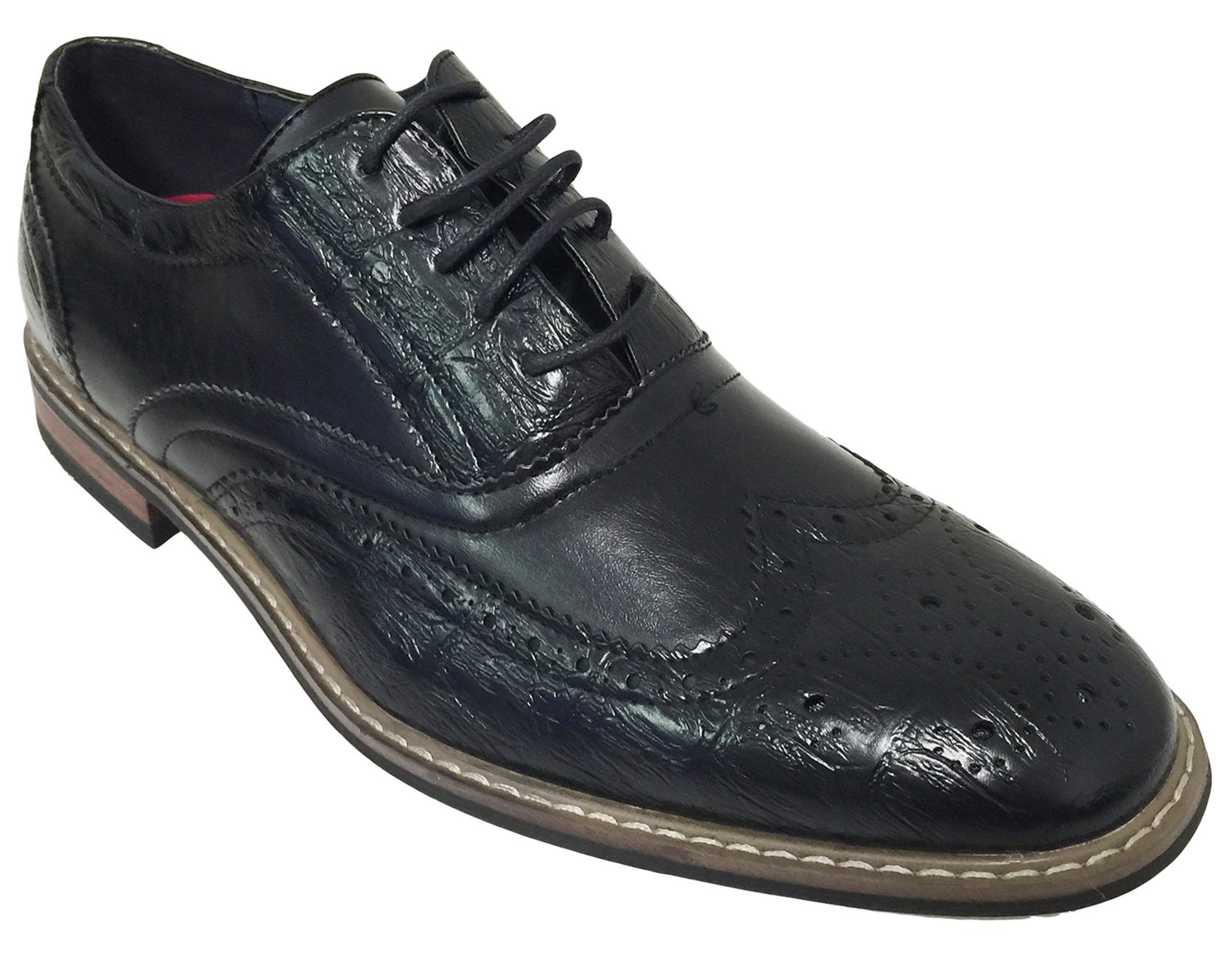 AC3D Mens Oxfords Shoes Wing Tip Lace up Two-Tone Alligator Print Leather Lined Brogue Casual Dress