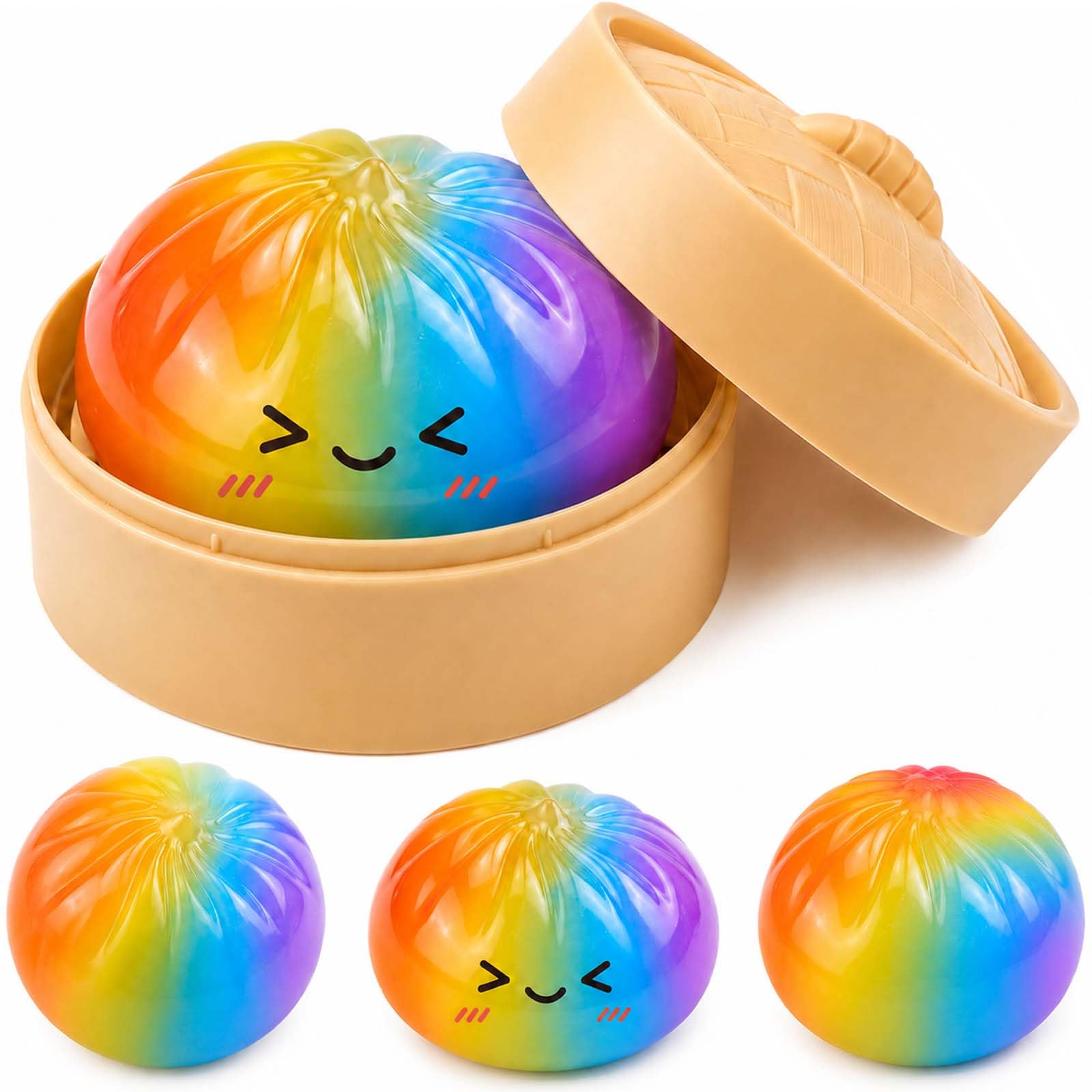 Dumpling Fidget Squishy, Squishy Rainbow Dumpling Toy with Steamer