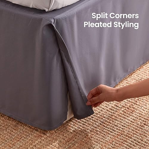 Miniatura 3 de Falda de cama tamaño King, tela de mezcla de algodón 100%, ajuste a medida, 1 falda de cama tamaño King de 18 pulgadas, longitud de caída, color