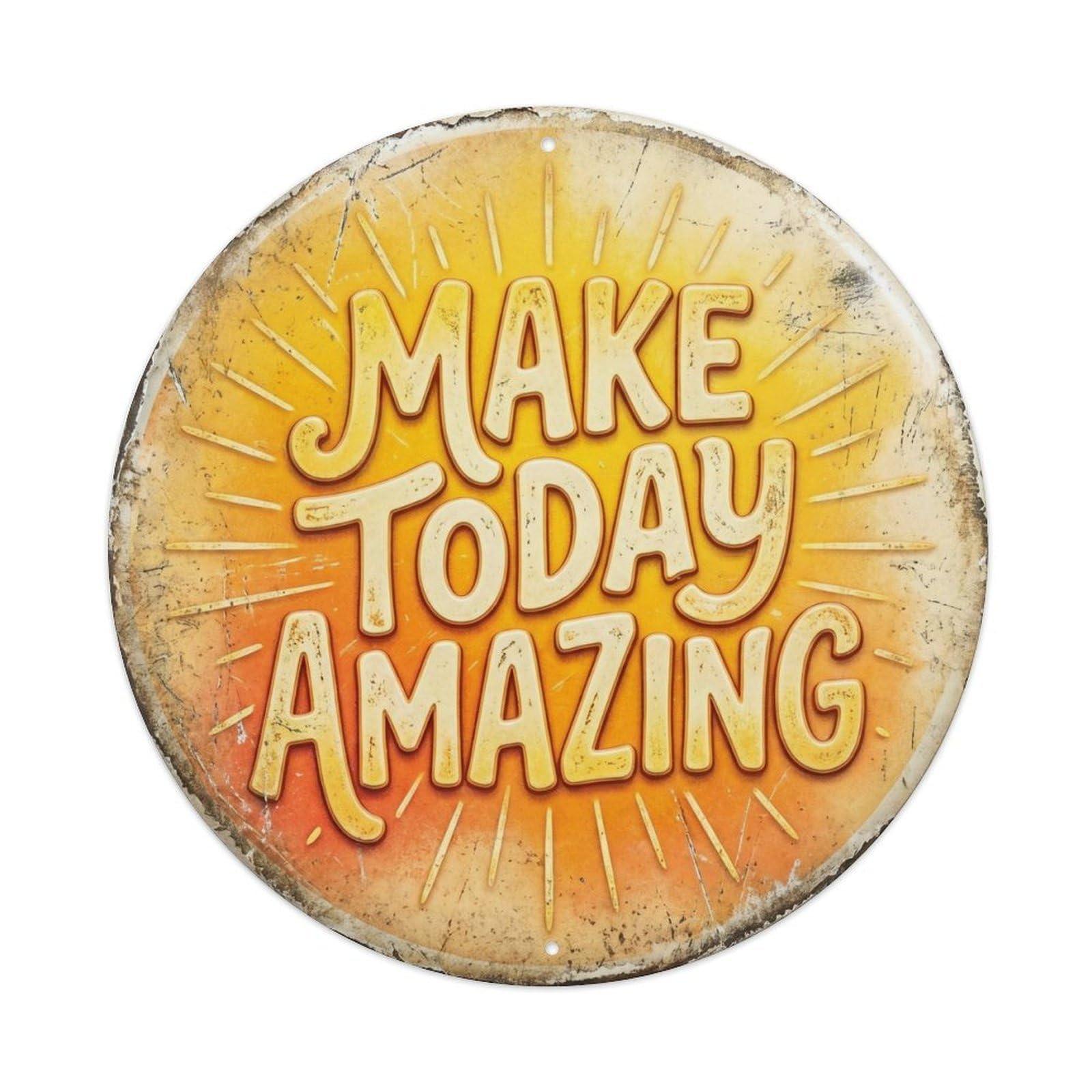 Cmhok Vintage Style Make Today Amazing Vintage Round Wall Decor Retro Motivational Slogans 1 Metal Tin Sign Plaque Wall Decor For Cafe, Club, Garden Round Metal Poster 8X8inch
