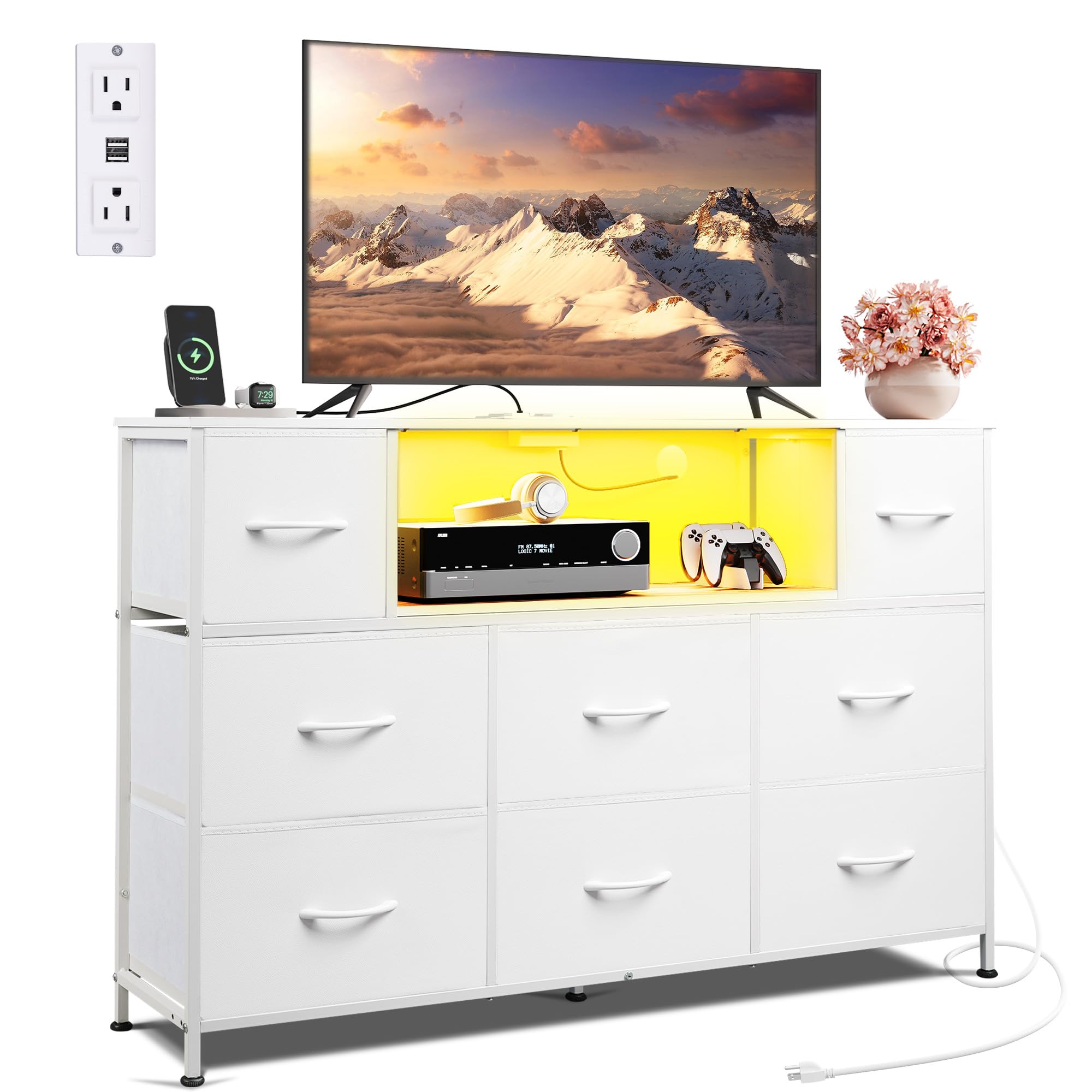 View 1 of ****MISSING 4 DRAWER, PARTS ONLY ********WLIVE LED Dresser with 8 Drawers, White