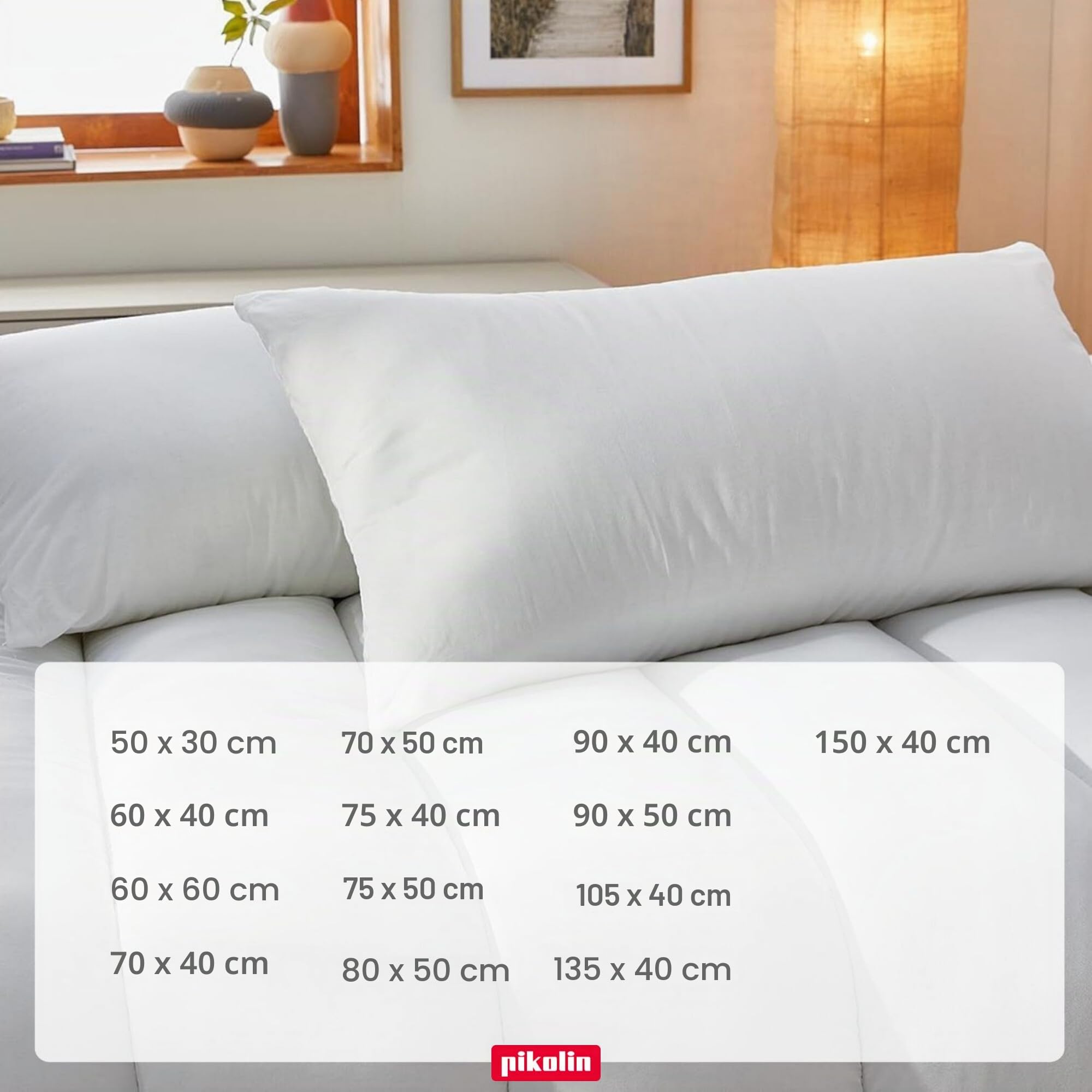 PIKOLIN Cuscino Letto Singolo in Fibra Ipoallergenica - Guanciale Letto con Fodera in Cotone Traspirante e Lavabile con Trattamento Antiacaro - Bassa Rigidità - 60 x 40 cm