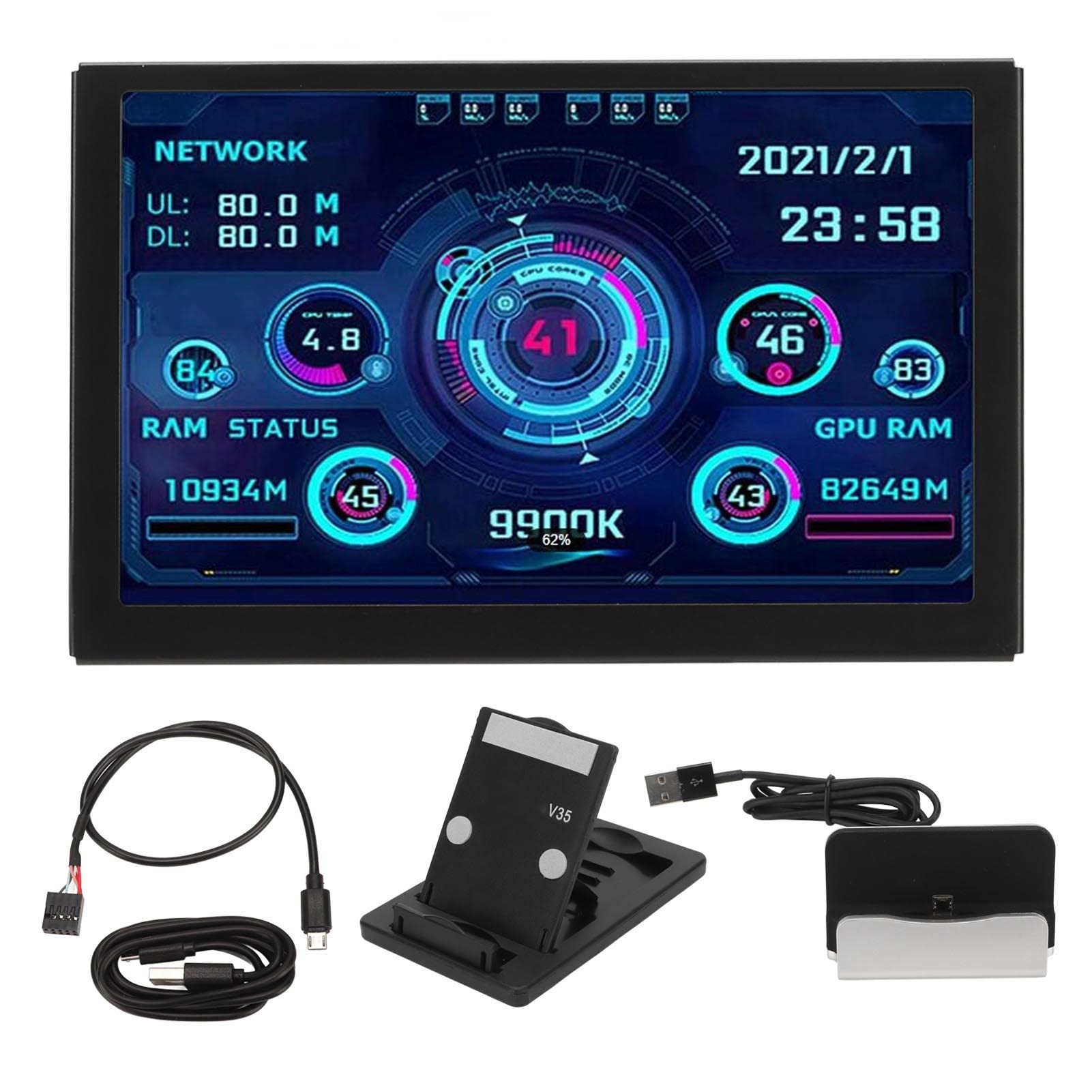 5 Calowy Monitor Temperatury Komputera, Panel IPS Ekran O Rozdzielczości 800 X 480 Monitor Temperatury Komputera, Mini Monitor Komputera USB, Obsługa Wielu Systemów, Edytor Motywów