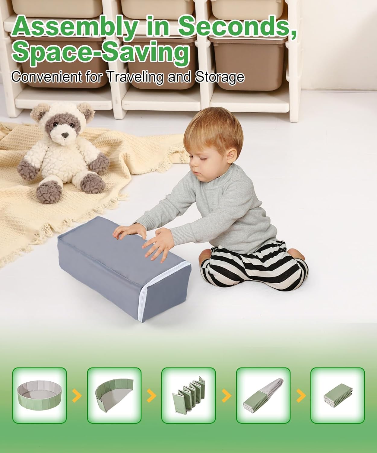 TRENDPLAY Cream Green Ball Pit with 100 Balls