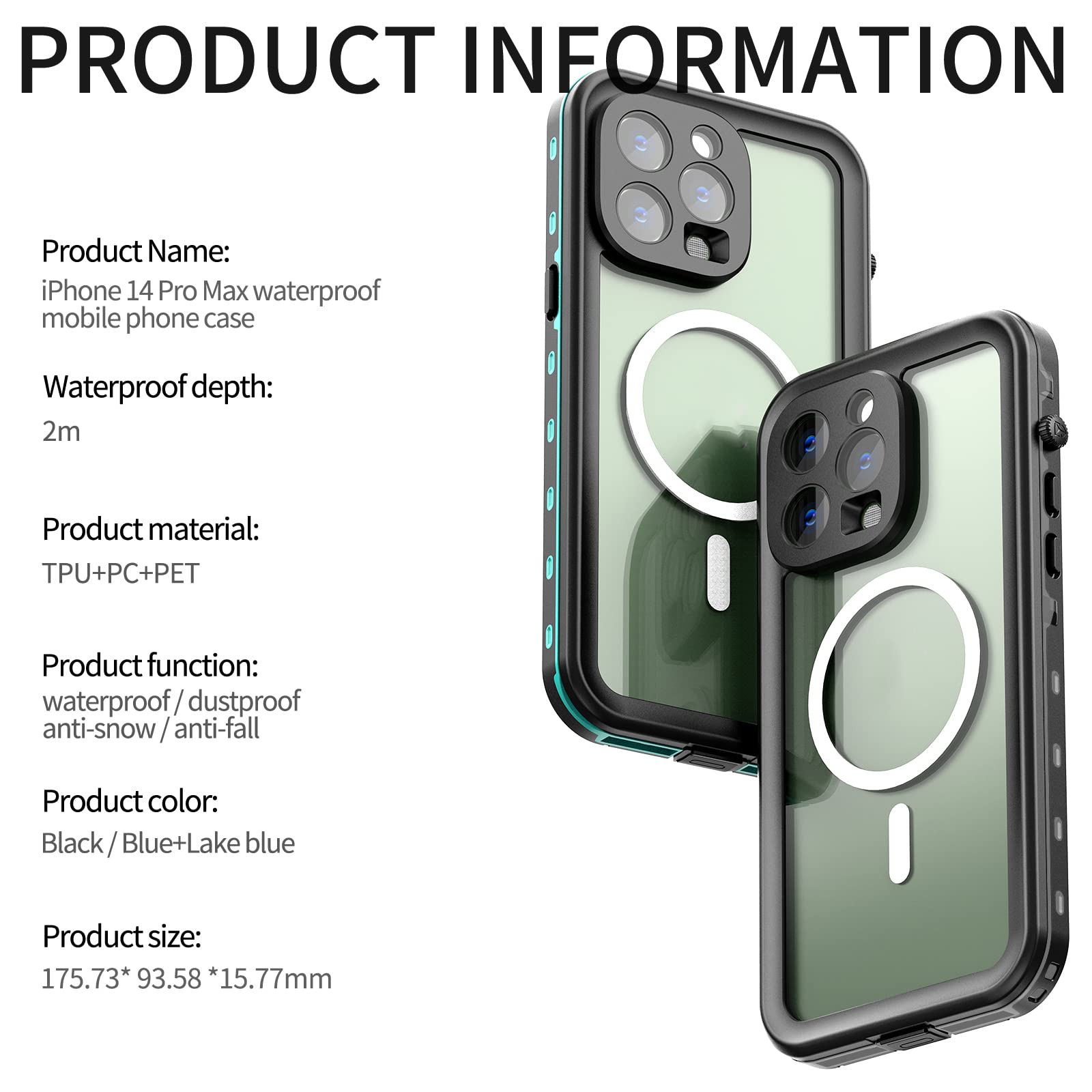 Funda Impermeable para teléfono 5 Piezas, IP68 Funda Impermeable para teléfono Bolsa Seca a Prueba Polvo a Prueba Golpes con Protector de Pantalla, para i/Phone/ 1(Color:14" Pro 6.1")