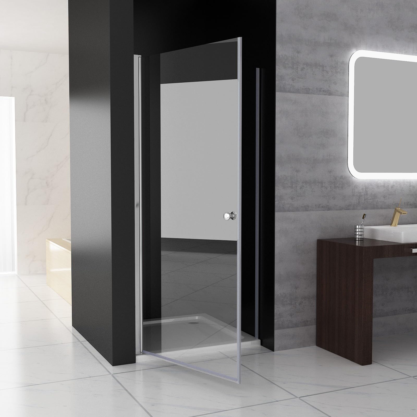 MIQU Nischentür 100 x 185 cm Duschabtrennung Duschwand für Dusche Pendeltür Schwingtür Duschtür aus 5mm NANO Sicherheitsglas ESG Rahmenlos duschtrennwand ohne Duschtasse