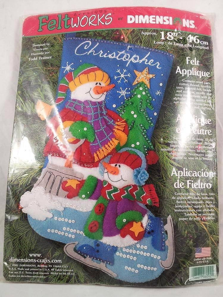 Dimensions Christmas Stocking Felt Applique Kit Craft Decoration Snowman 8092 Sequins Embroidery 18in Gift