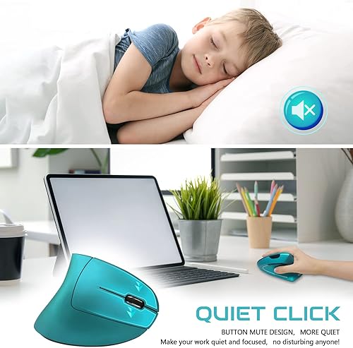 Miniatura 4 de Ratón ergonómico, ratón vertical óptico recargable USB de 2.4 GHz inalámbrico con 6 botones, 3 ajustables 120016002400 DPI para laptop, escritorio,