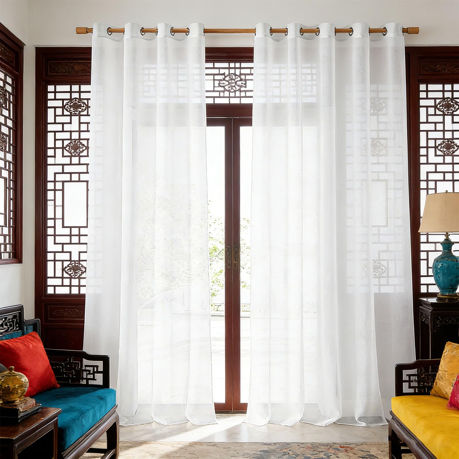 GUOJUN Gardinen Vorhänge mit Ösen 125 x 210 cm Weihnachten Dekoration, mit Ösen Wohnzimmer Vorhänge Gardinen für Wohnzimmer Schlafzimmer, Weiß