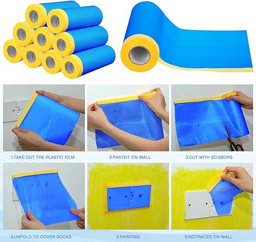 Miniatura 6 de Seajan Películas de enmascaramiento precintadas, película de plástico con cinta, lámina de plástico, película de enmascaramiento para pintura