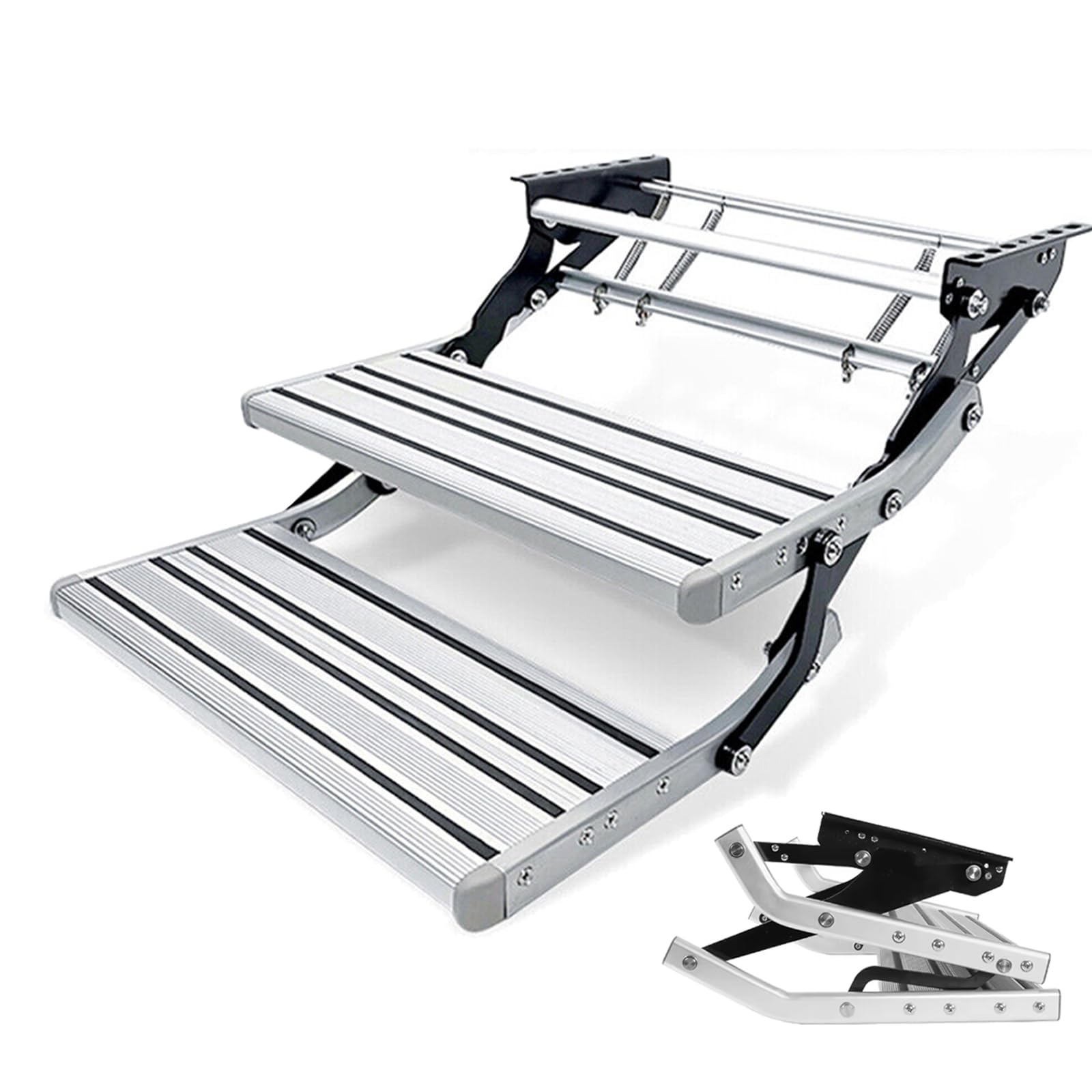 Escalón De Dos Escalones para Autocaravana, Escalera Plegable Manual De Aleación De Aluminio De Un Solo Escalón Pedal Telescópico Extensible Antideslizante para Autocaravana Remolque De Viaje