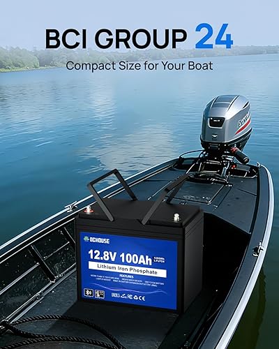 Vista 5 de DC HOUSE 12V 100Ah LiFePO4 Trolling Motor Lithium Battery, Group 24, Bluetooth & Low Temp Cut-Off, Up to 15000 Cycles, 100A BMS, Perfect for
