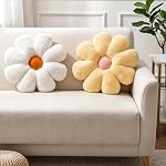 2pcs Flower Pillow - Yellow White Daisy Flower Throw Pillows Set, Cute Preppy Room Decor Aesthetic Decorative Throw Pillows Floor Cushions for Girls Bedroom Bed Sofa Chair Decor (Yellow & White)