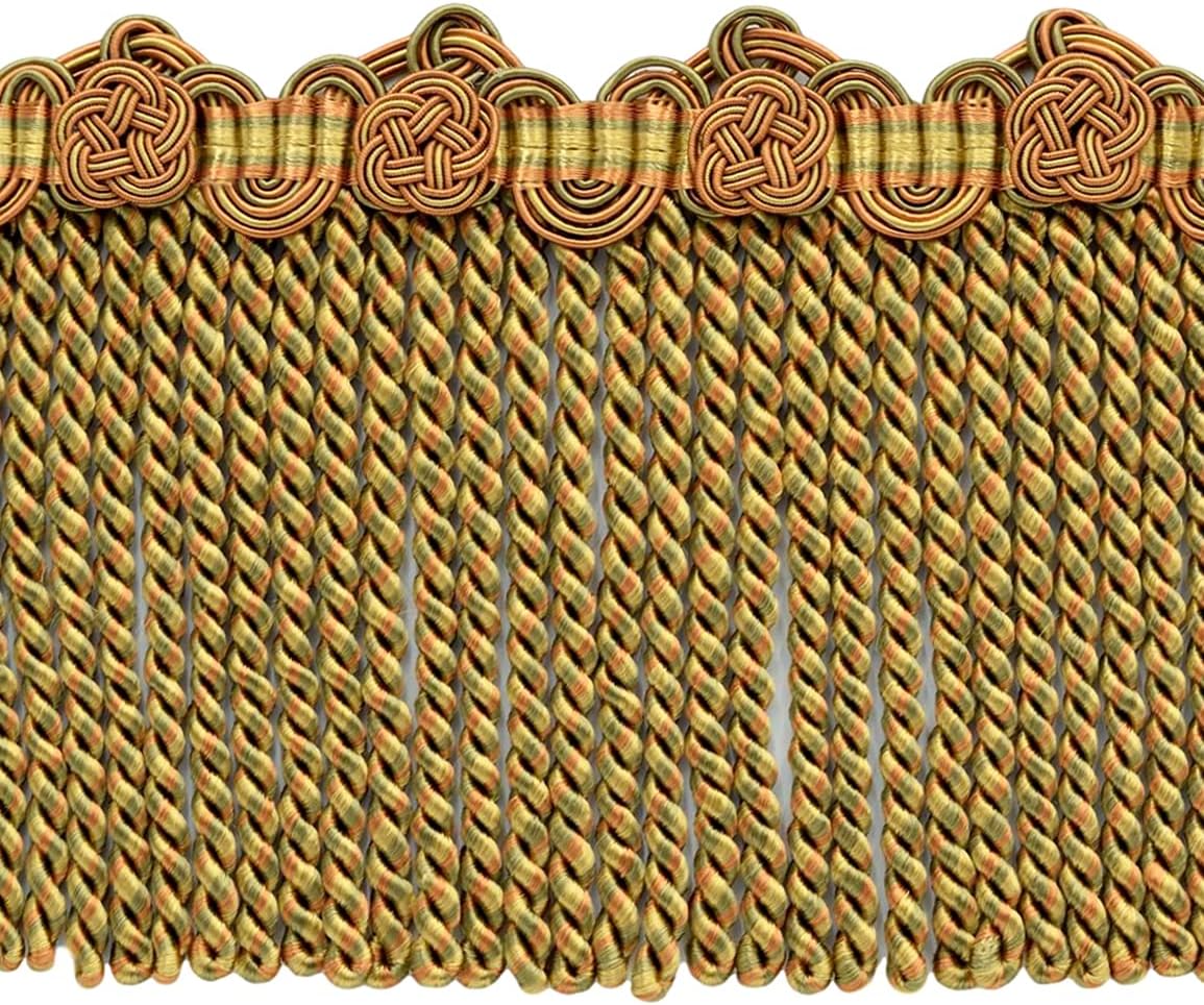 DÉCOPRO 5" (12.5cm) Alexander Collection Bullion Fringe Trim with Fancy Scroll and Rosette Header # BFAX5, Watermelon Red #LX06 (Pink Red, Yellow Green, White Gold) 12 Yard Package (36 ft/11m)