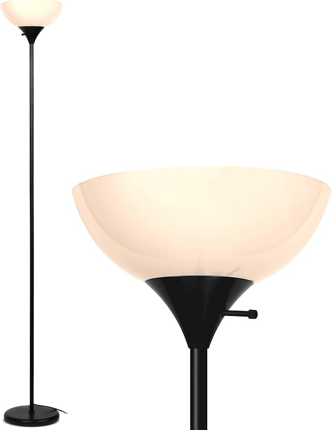 Brightech Brightech Sky Dome - Superheldere led-zaklamp voor woonkamer en kantoor - Moderne staande lamp met dimmer - Grote staande lamp voor slaapkamer - Inclusief ledlamp - Jet Black