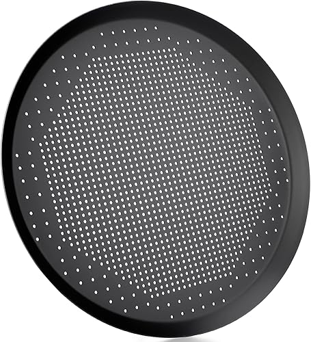 Miniatura 8 de Bandeja para pizza Beasea de 16 pulgadas para horno, redonda, hecha de aleación de aluminio, con orificios, para hornear, utensilios para el hogar
