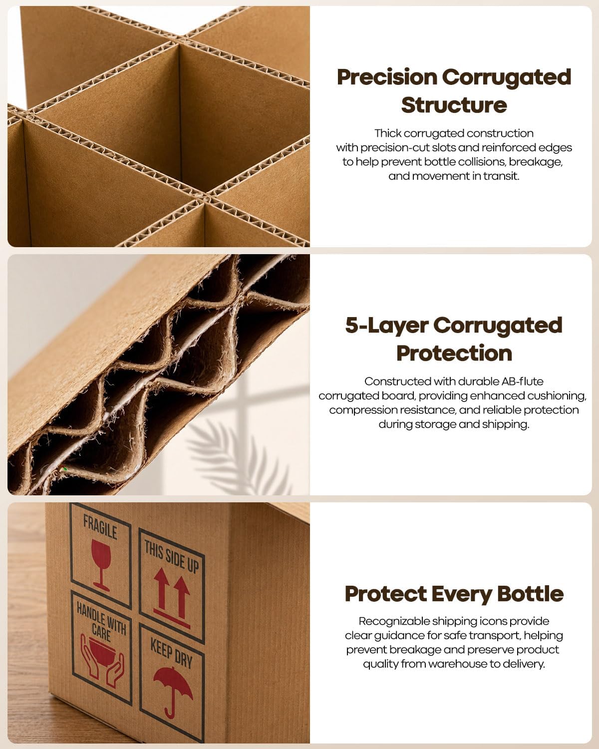 3 Pack Wine Bottle Moving Box, Wine Bottle Boxes for Moving, Wine Shipping Boxes with Dividers, Thickened Corrugated Paper Suitable for Moving Storage,Glassware and Wine Bottles