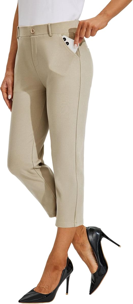 Willit Pantalones capri para mujer, vestido de yoga, trabajo, pantalones capri elásticos, oficina, negocios, pantalones casuales, cintura alta, 21 pulgadas