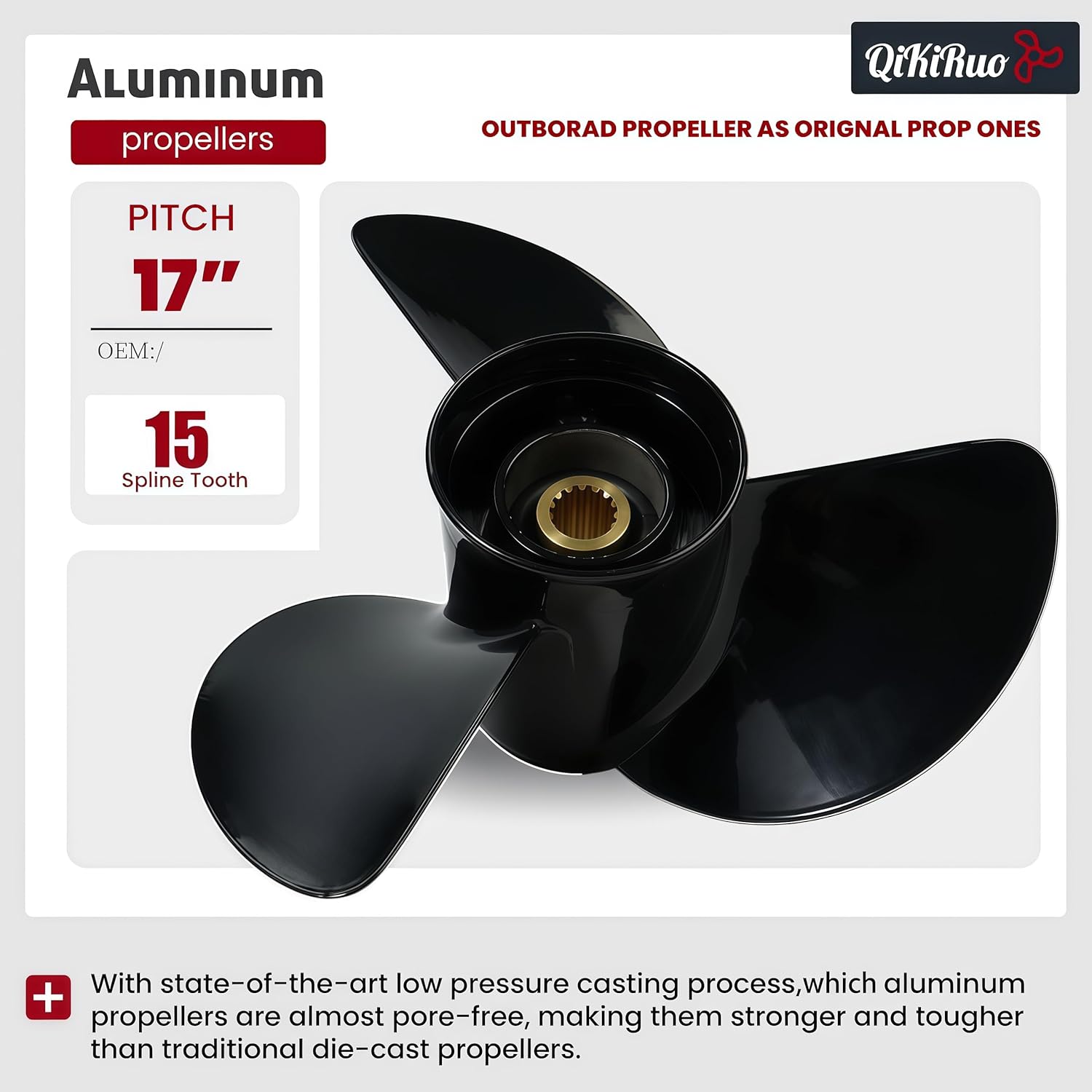 13 1/4X17 OEM Upgrade Aluminum Outboard Propellers fit Suzuki Engine 50HP,60HP,70HP,90HP,100HP,115HP,140HP,15 Spline Tooth,Rh (13 1/4X17)