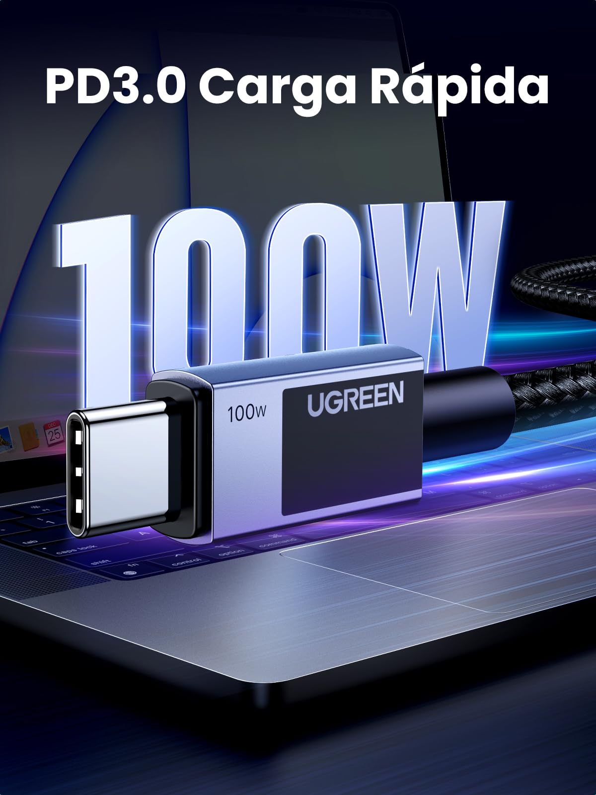 UGREEN 100W Cable USB C Carga Rápida PD 3.0, Tipo C 20V 5A con Carcasa de Aluminio Trenzado Nylon, Compatible con MacBook Air, iPad, iPhone 17 Pro Max Air/16/15, Galaxy S26 S25, Pixel 10/9.1M