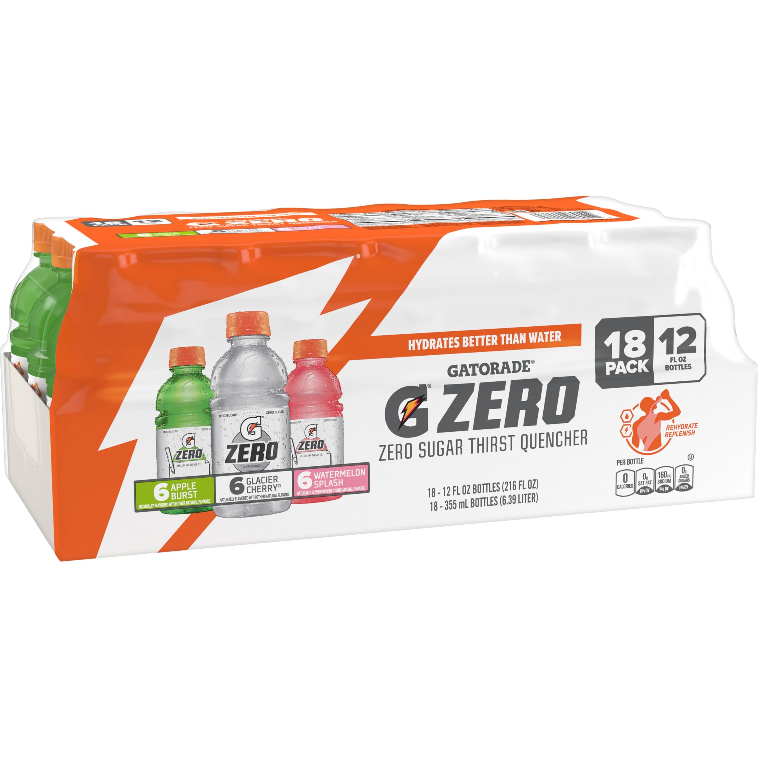 G Zero Sports Drink, Glacier Cherry, Watermelon Splash, Apple Burst Variety Pack, 12 Fl Oz (Pack of 18)