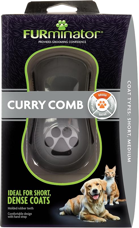 Peine de curry FURminator para perros y gatos con pelaje corto y denso | Elimina el polvo y el pelo suelto, distribuye aceites naturales para un pelaje saludable, ideal para pelajes cortos y medianos, para uso diario