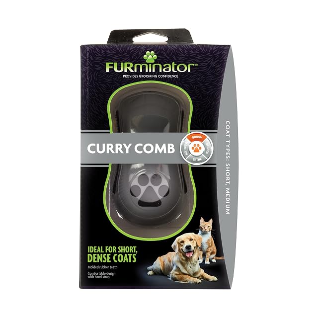 FURminator Peine de curry para perros con dientes de goma para pelaje corto y mediano
