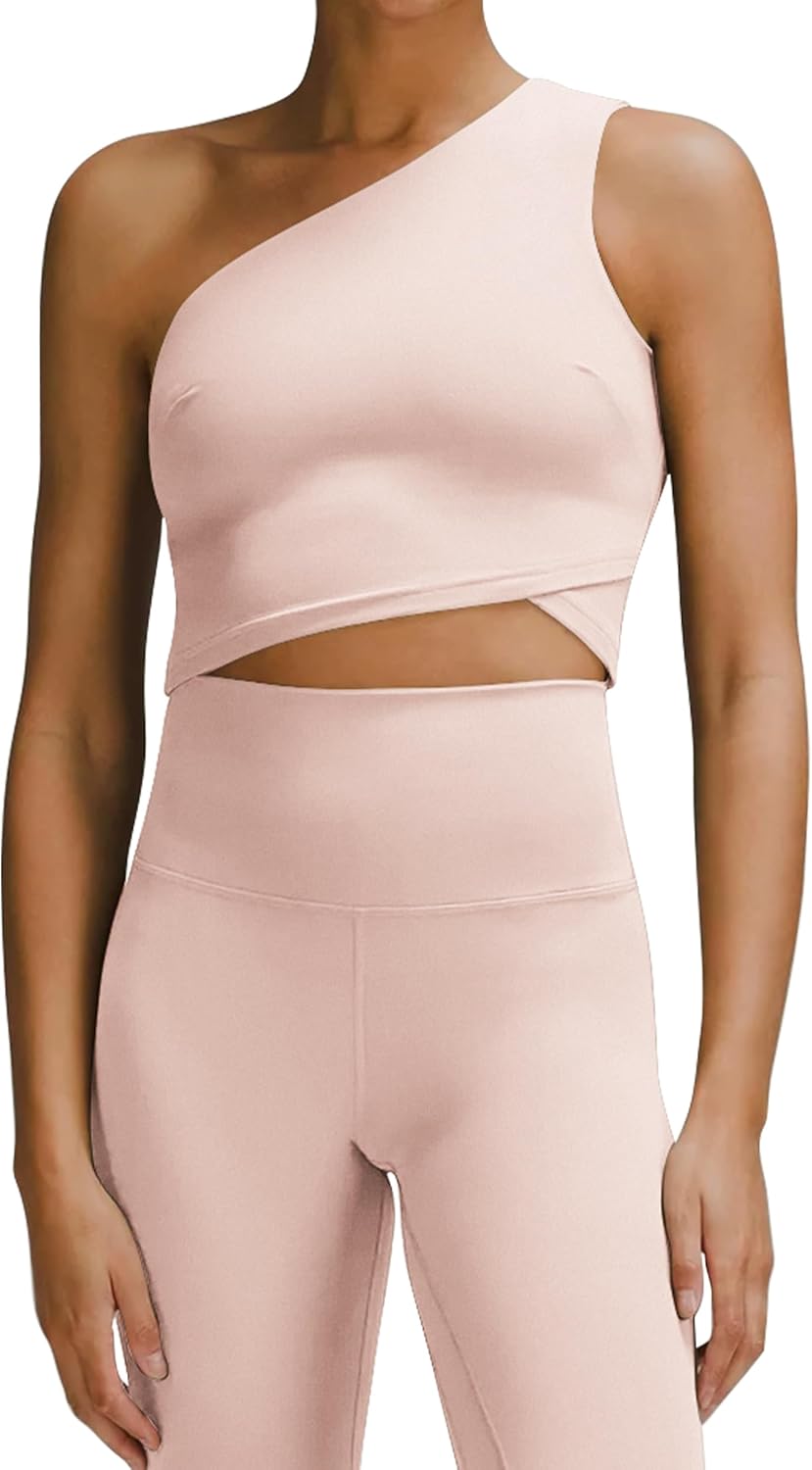 QUEENIEKE Womens One Shoulder Sports Tank Tops Built in Bra Yoga Vest Workout Cute Sleeveless Shirt Medium Support Tank - Image 5