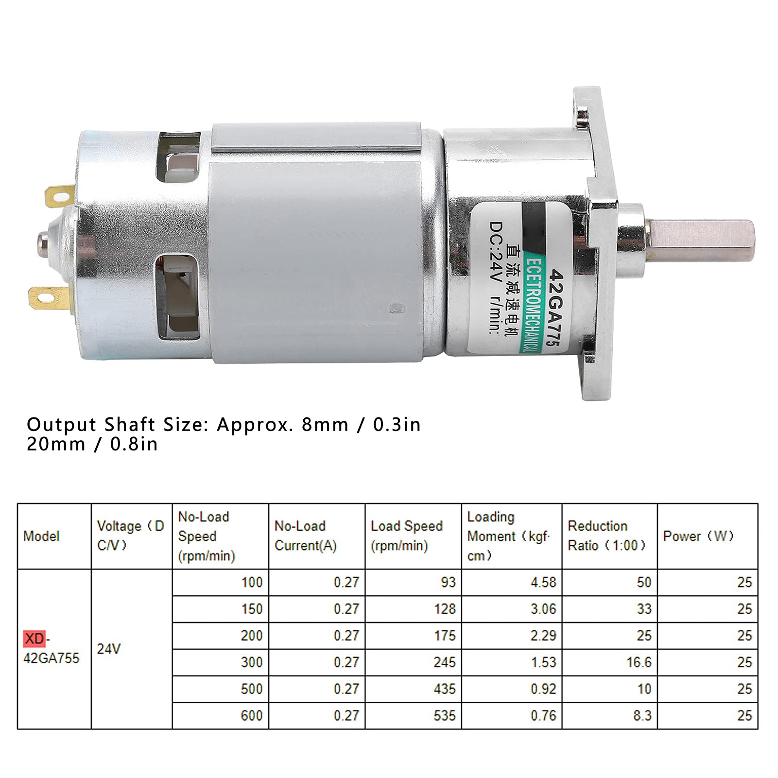 FTVOGUE DC Getriebemotor XD-42GA755, 24V 150 U/min Hohes Drehmoment (300