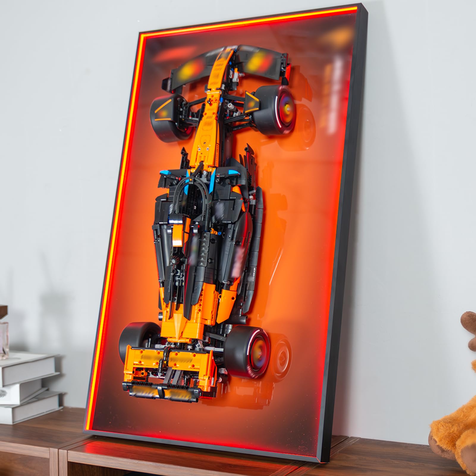 NOVDA RGB LED Display Wall Board Compatible with Lego Technic F1 42228, 75 x 45 cm, 22 Colours, 20 Modes & 8 Brightness Levels, Dynamic Colour Gradients, Wall Mount for Model Car, Frame Only
