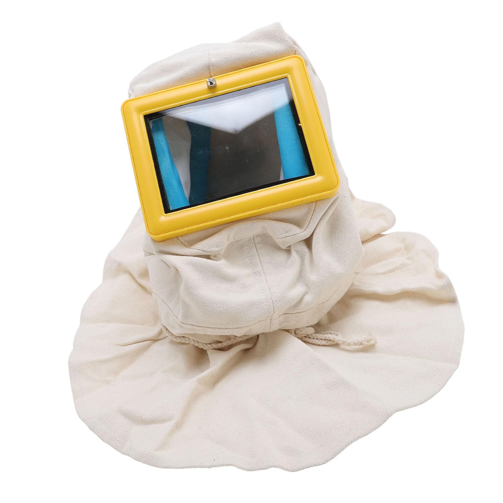 Casco protector para chorro de para pintura en aerosol, corte y limpieza, con lente de vidrio de doble capa, construcción de ABS, capó con marco amarillo con chal, entrada de