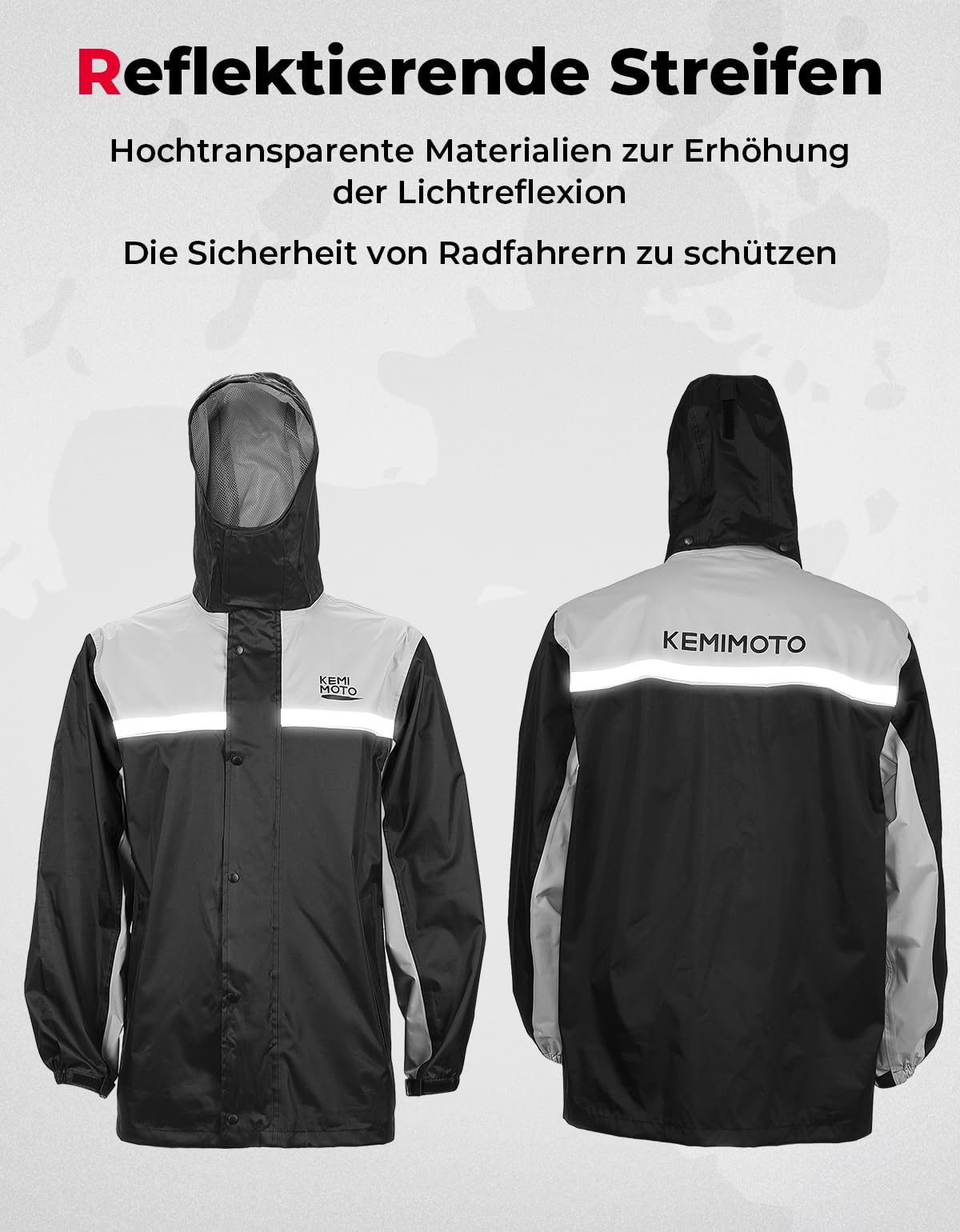 KEMIMOTO Combinaison de Pluie Moto Homme, Combinaison de Moto Imperméable et Réfléchissante Pantalon de Pluie Extérieur Blouson Léger Veste de Randonnée pour Moto, Scooter, Touring
