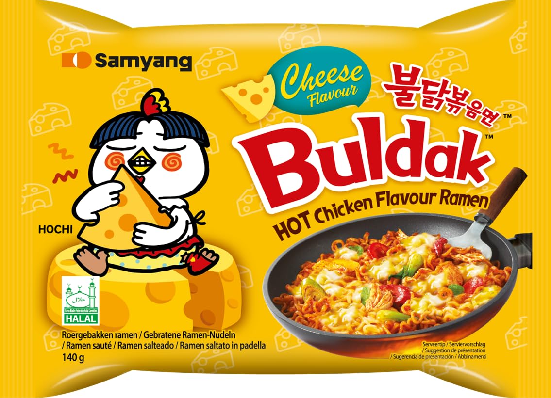 BULDAK - Ramen Sabor Pollo Picante y Queso – Fideos de Trigo con Salsa y Especias – Con Azúcar y Edulcorante – 1 Ración