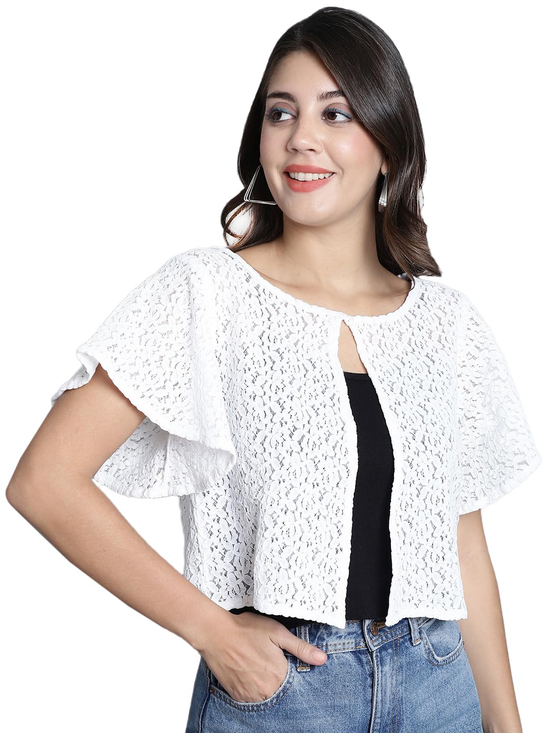 dressitude Women Self Design Lace Regular Round Shrug-picture-11