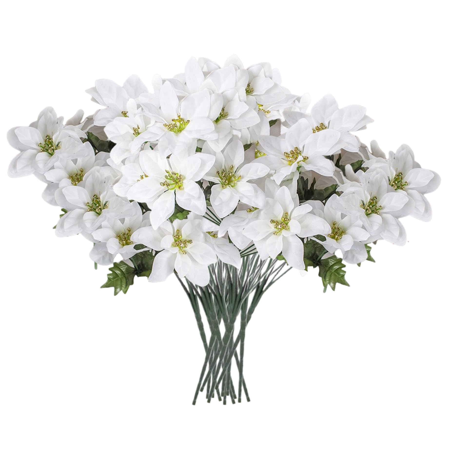 Upiulote 8-Pack Christmas Flowers 7 Heads Poinsettia Artificial Flowers, Poinsettia Bush Christmas Flower Bouquet Decorations, White Decorations