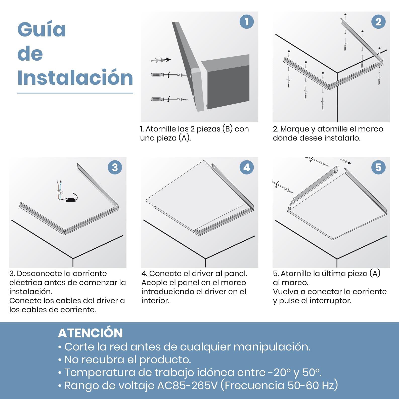 LED ATOMANT 2x Kit Soporte para Superficie + Panel LED 60x60cm 48W CCT | Con Selector de color CCT, 5000 Lumenes, Driver incluido