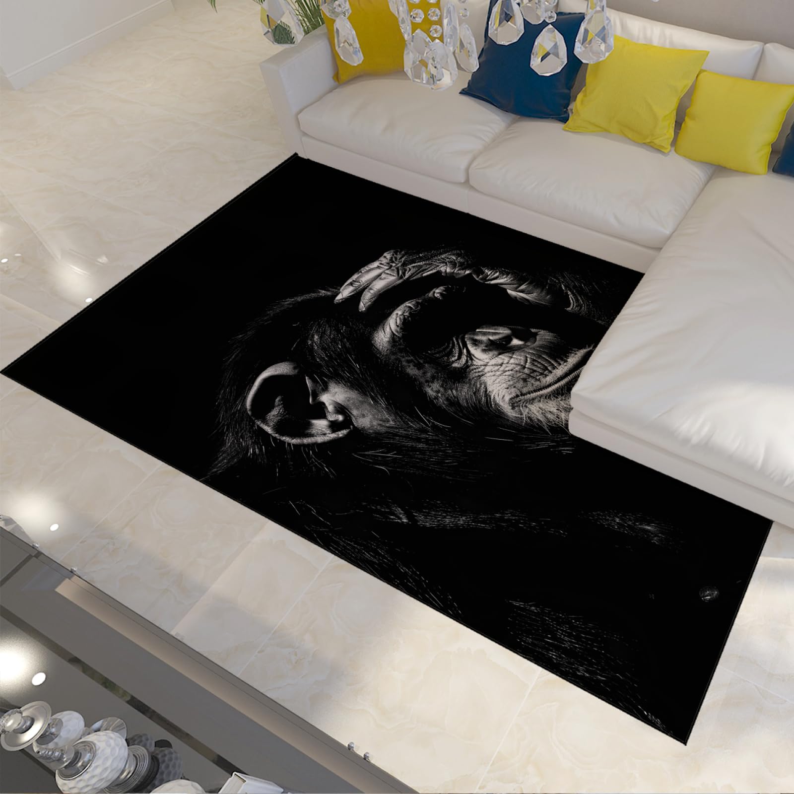 Tapis singe méditation tapis salon lavable antidérapant noir nordique 140x200