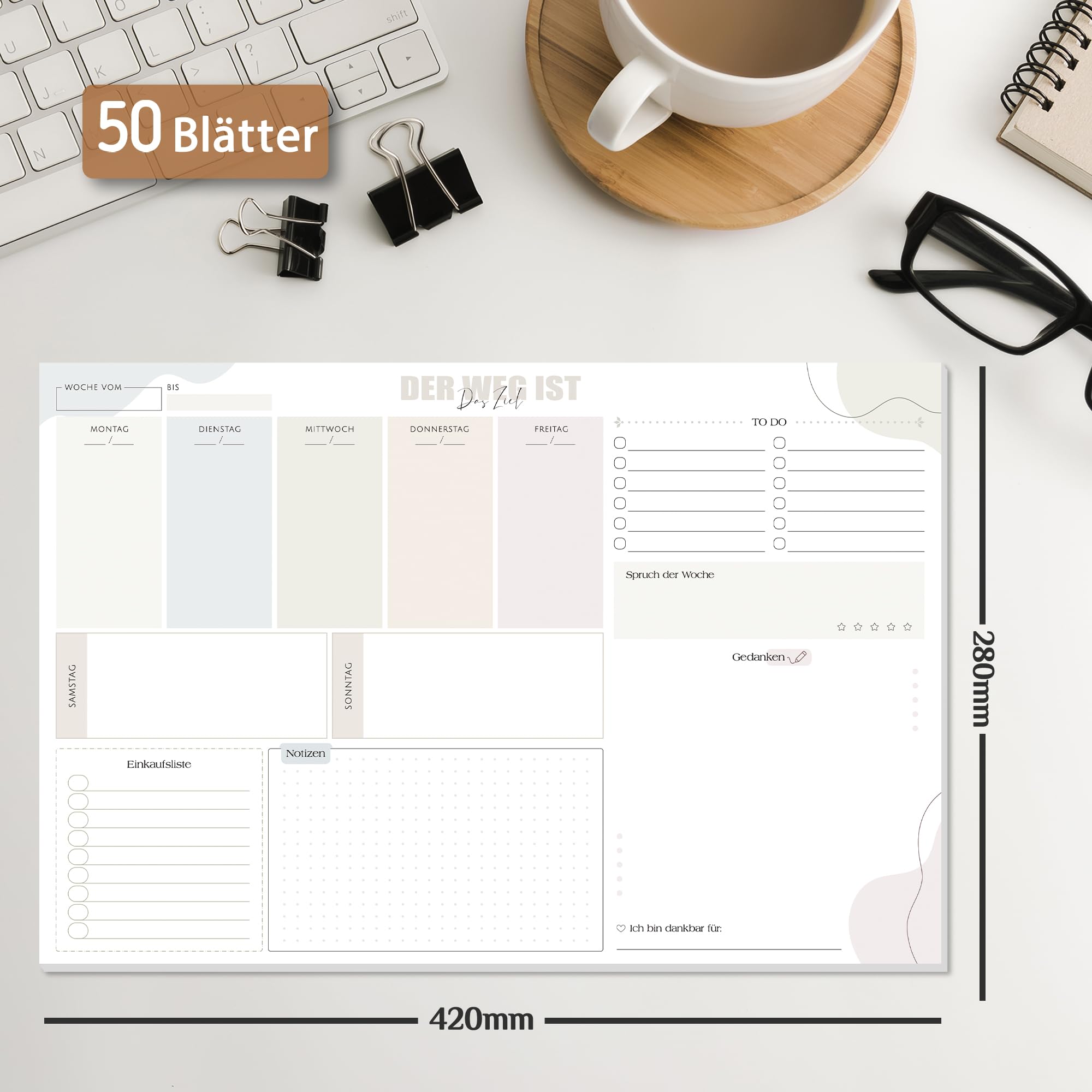 BIROYAL A3 Weekly Planner Pad - 50 Pages with To Do List - Multicoloured - 297x420mm, 280x420mm - Image 3