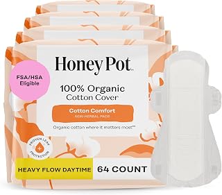 The Honey Pot Company - 64ct - Sanitary Pads for Women - Non-Herbal Heavy Flow Daytime w/Wings - Organic Cotton Cover & Ultra-Absorbent Core - Feminine Care