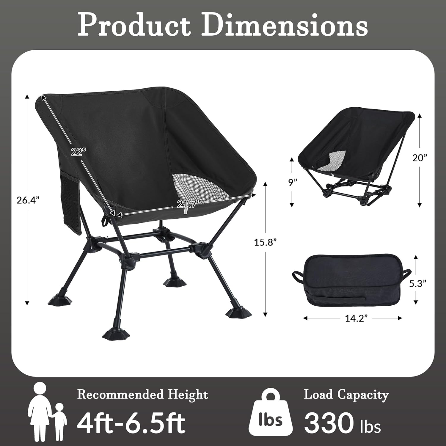 Ultralight Camping Chair,Compact Folding Chair with Anti-Sinking Large Feet and Storage Bag,Lightweight Backpack Chair for Naturehike,Travel,Beach,Hiking