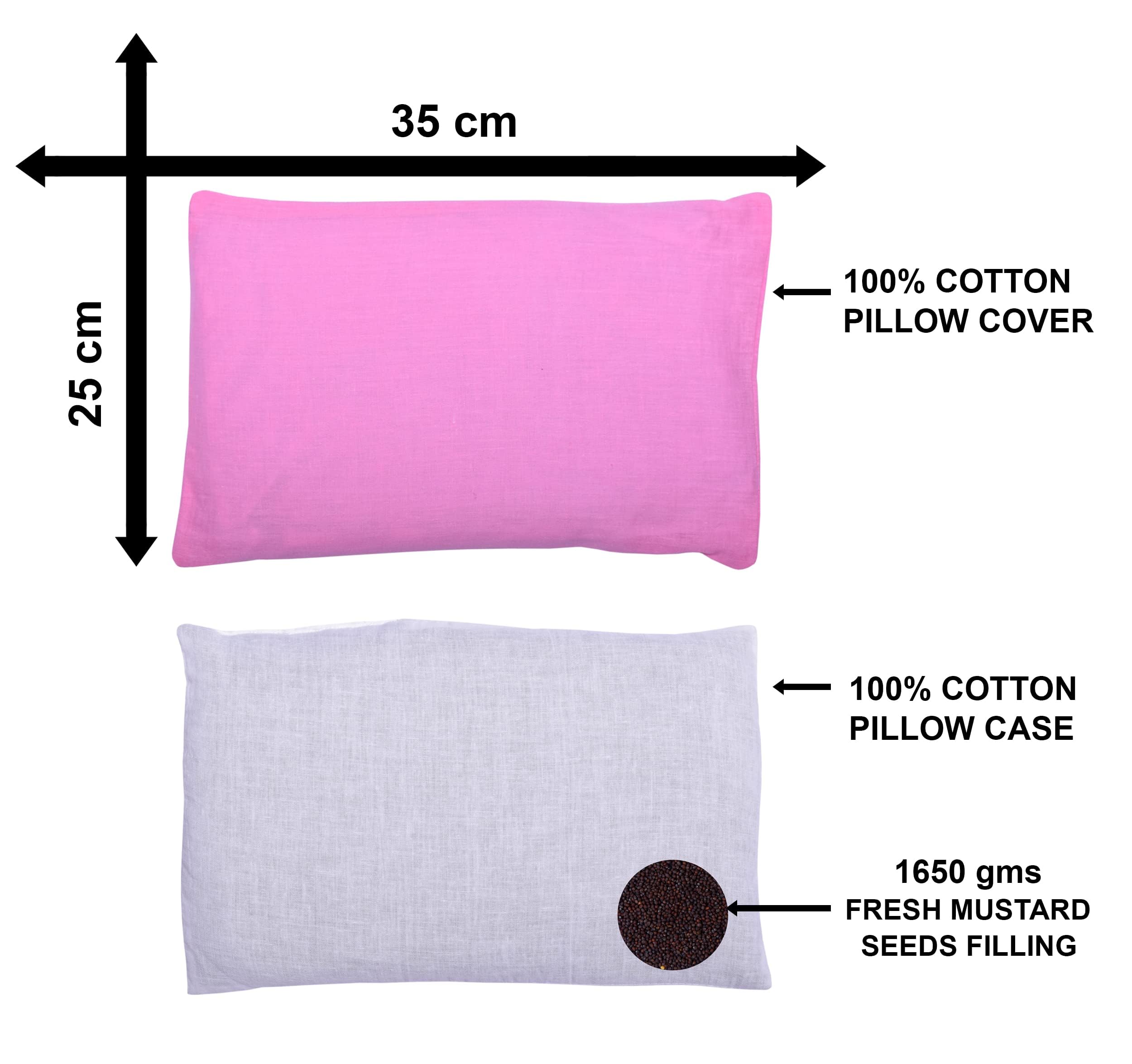 MK HANDICRAFT Mustard Seeds Pillow and Cover Set for New Born Babies (Children: L, Pink) 1